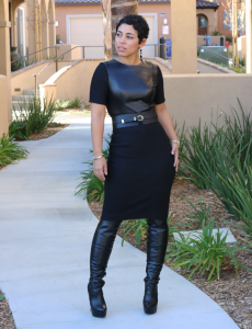 Mimi G's leather and wool dress