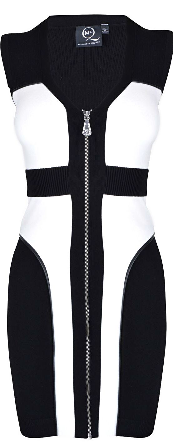 Black and white zip front dress