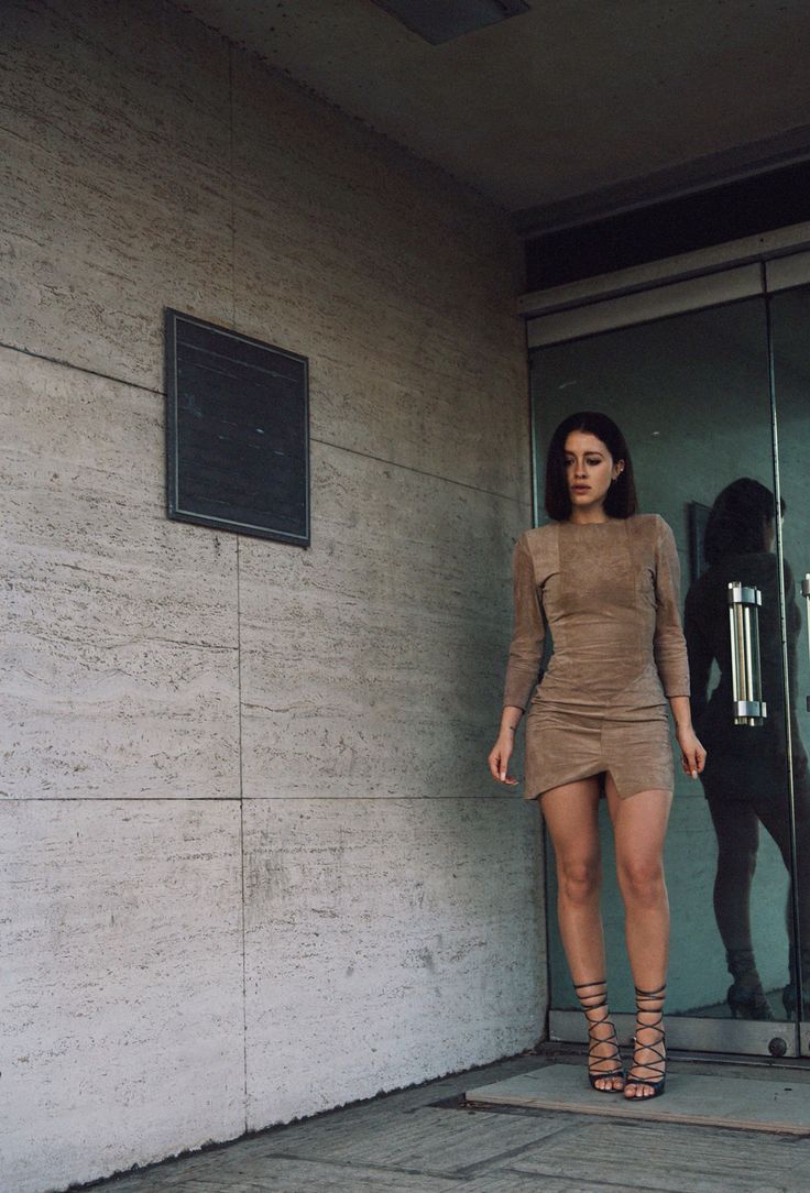 Asymetrical suede leather dress