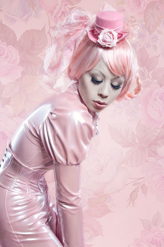 Baby pink vinyl cosplay outfit