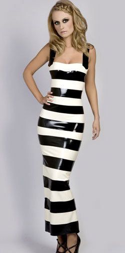 Black and white horizontal stripe latex dress