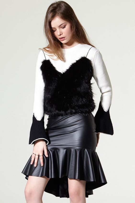 Faux leather skirt with ruffles