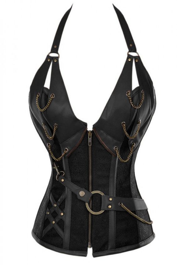 Faux leather steampunk corset