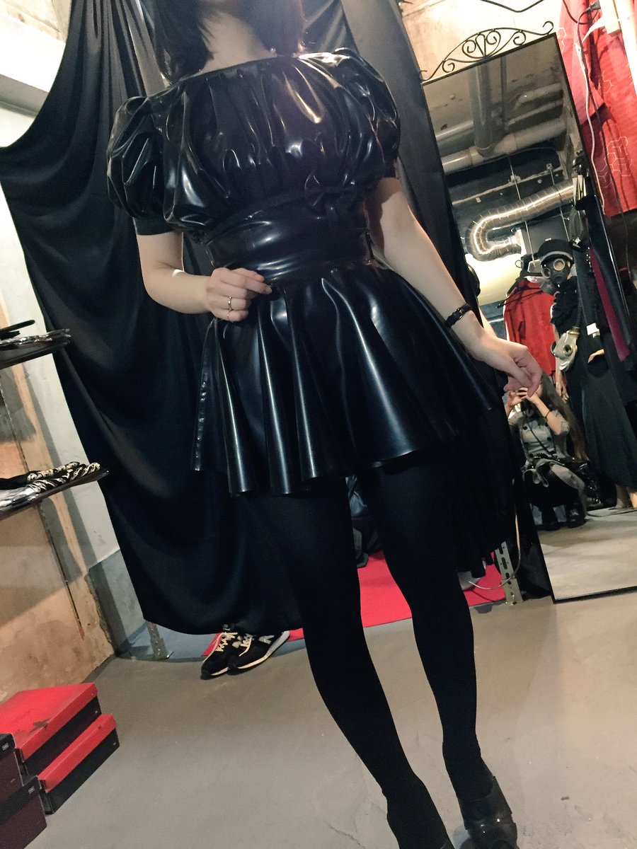 Black latex mini dress