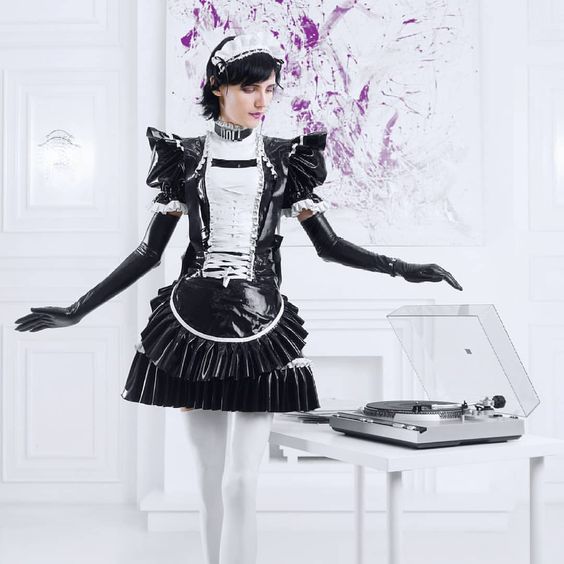 Black and white latex maid's uniform