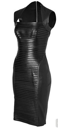 Black leather dress with horizontal seam lines