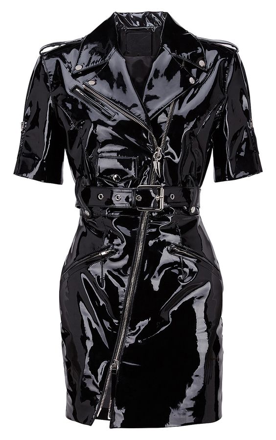 Black patent vinyl material dress