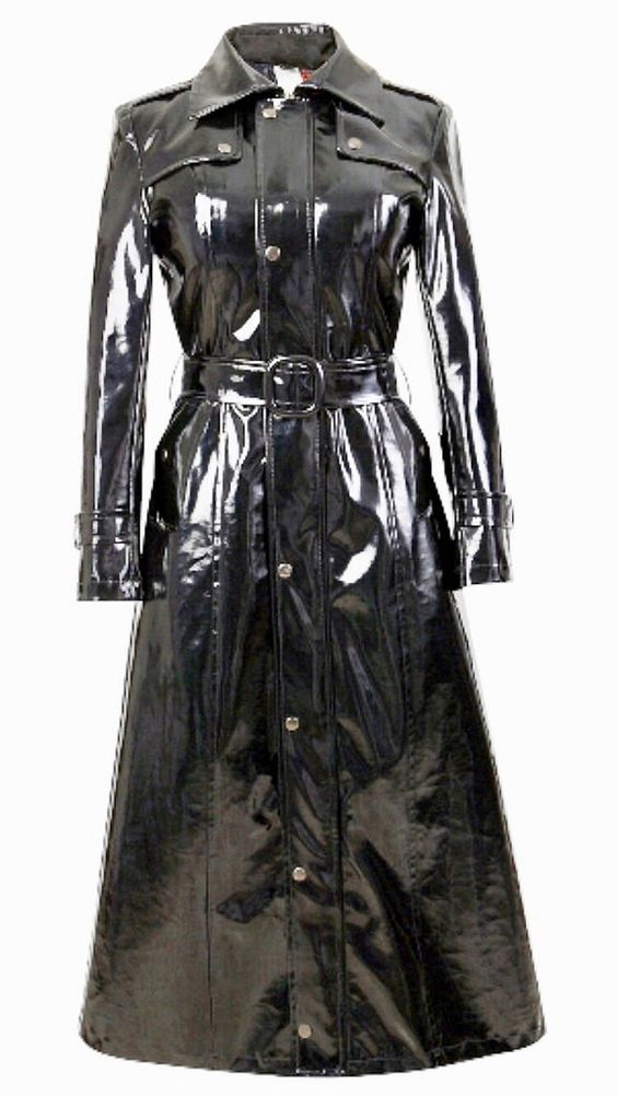 Black patent vinyl trench coat