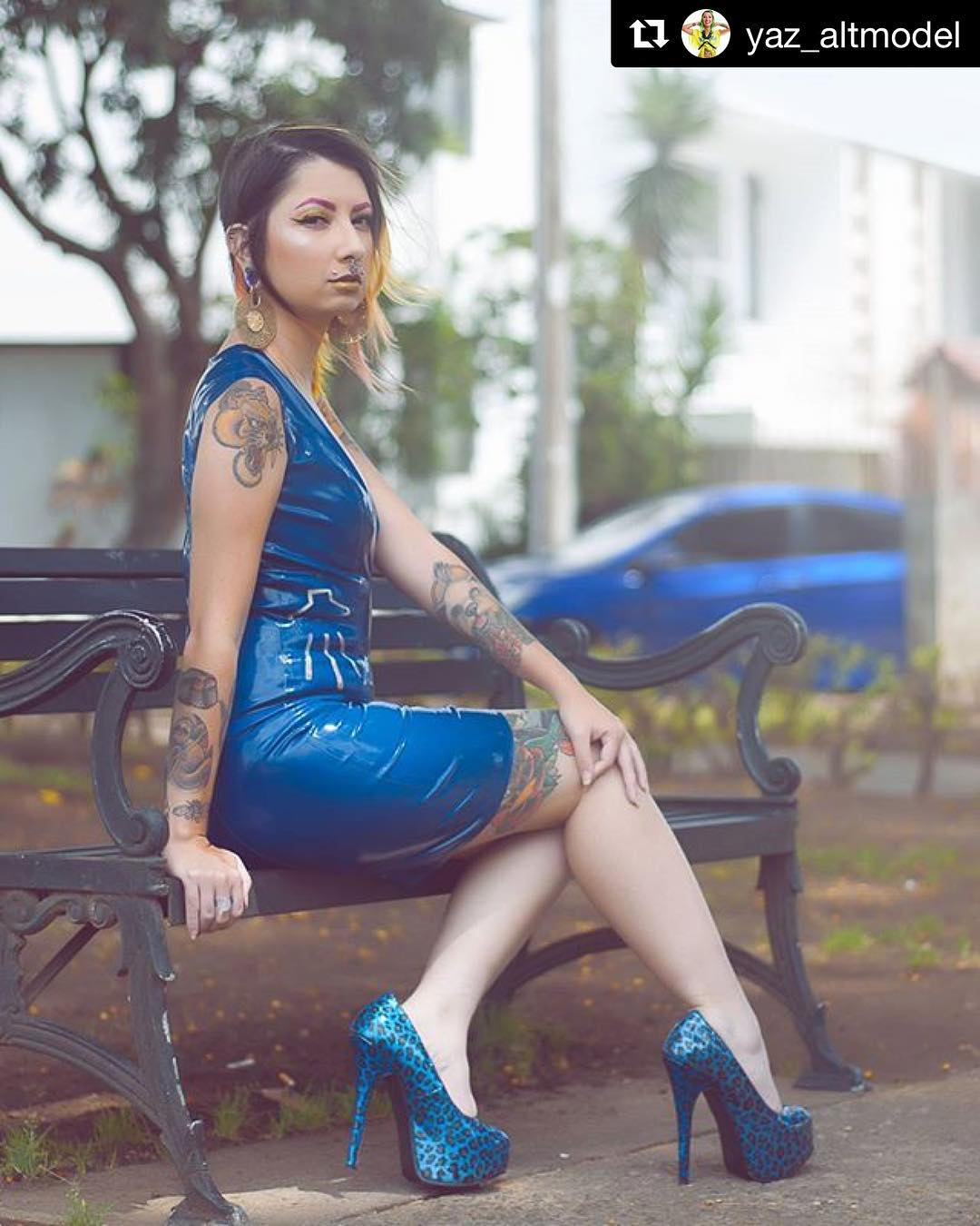 Blue latex dress