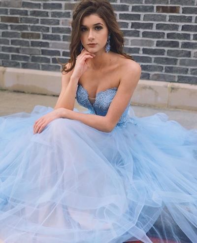 Pale blue tulle gown
