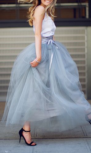 Blue-gray tulle maxi skirt