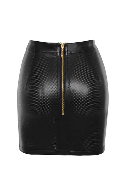Brass zipper at rear of leather skirt