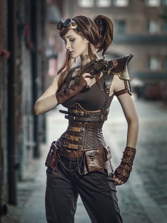 Brown faux leather steampunk corset