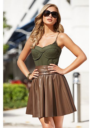 Brown faux leather fabric skirt