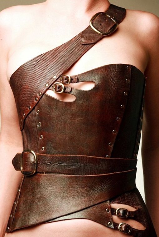 Brown leather steampunk corset.