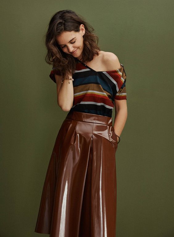 Brown patent vinyl skirt