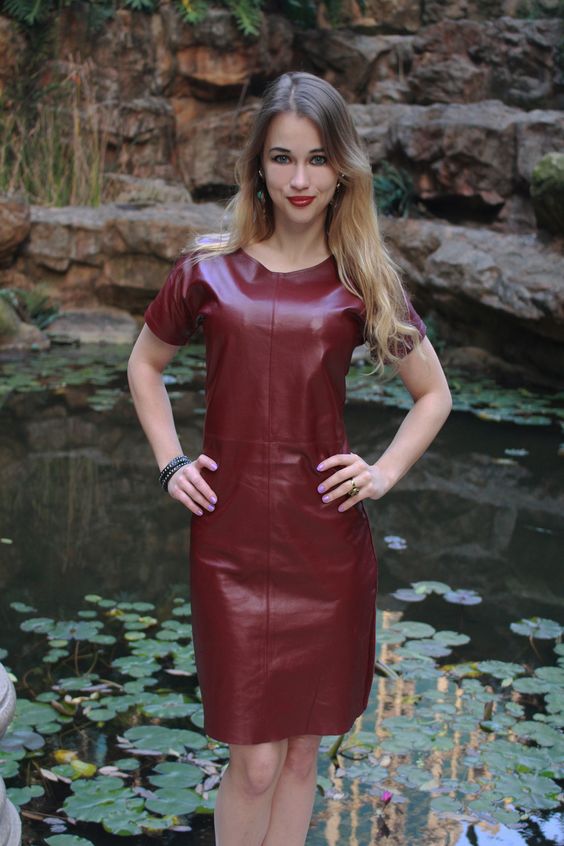 Burgundy veggie leather dress