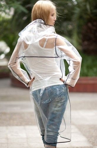Clear plastic rain jacket