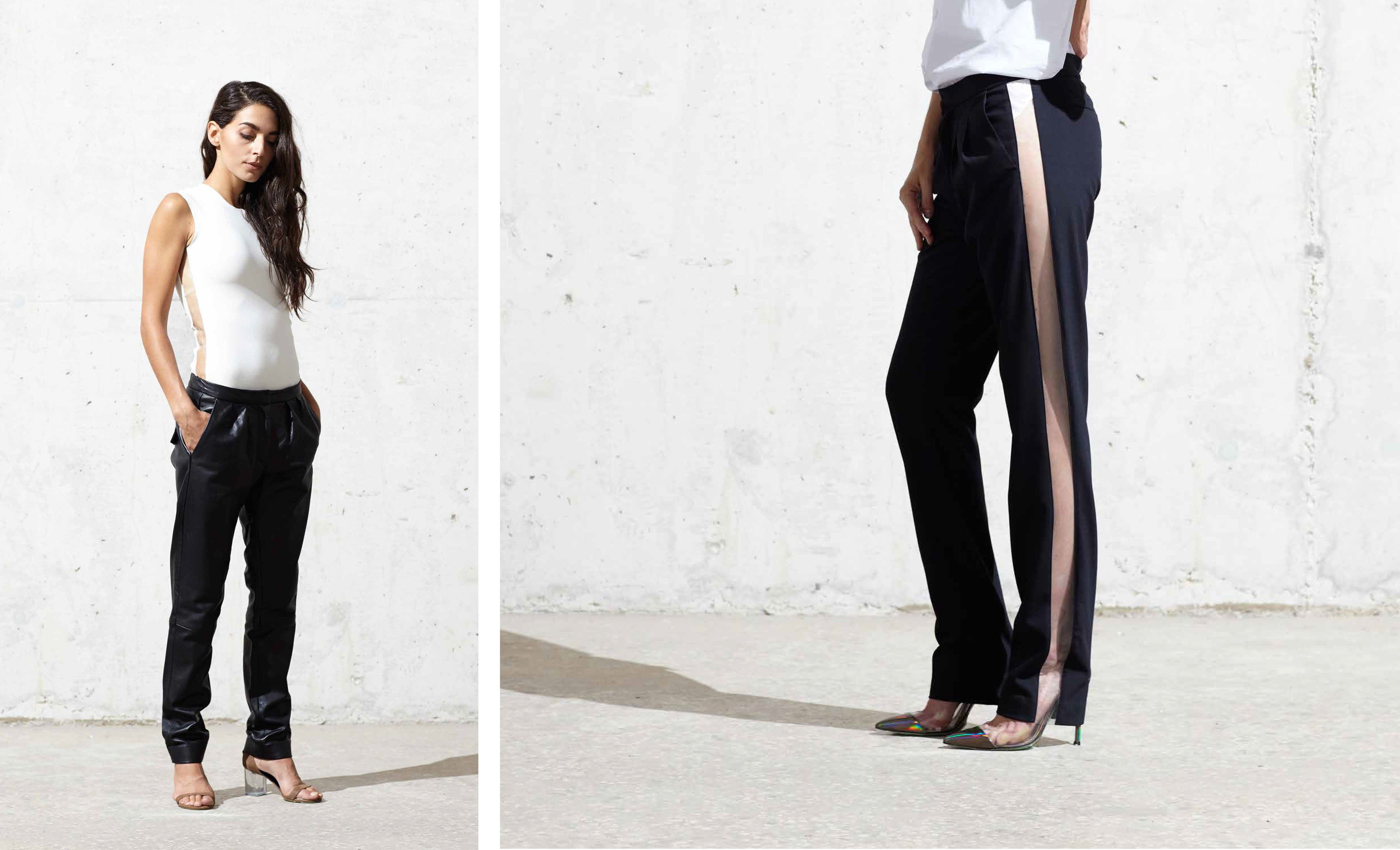 Clear vinyl stripe on pants and top