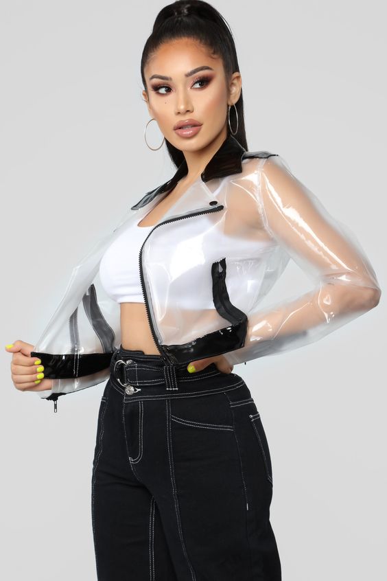 Clear vinyl cropped jacket