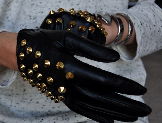 Studded faux leather gloves