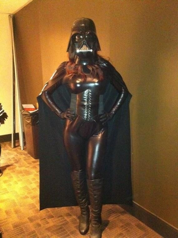 Darth Vader stretch vinyl catsuit.