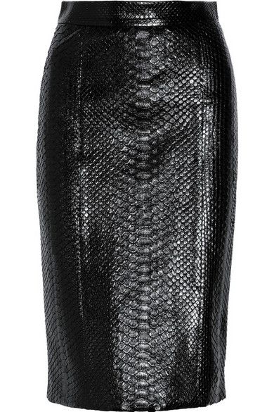 Black veggie embossed croc skin vinyl pencil skirt