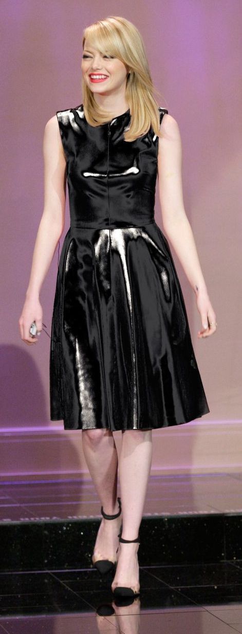 Emma Stone patent vinyl dress