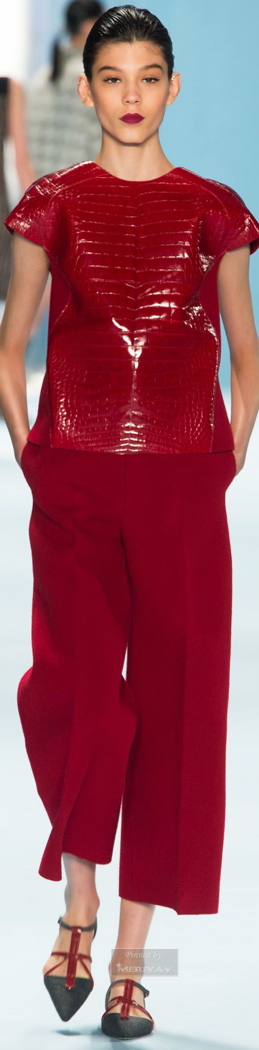 Red faux crocodile top