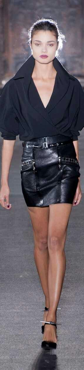 Leather mini skirt with vinyl detaling