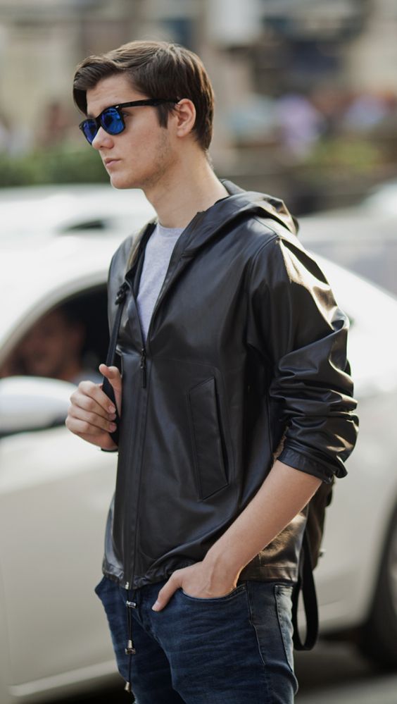 Men's faux leather hoodie