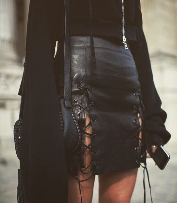 Lace-up faux leather skirt