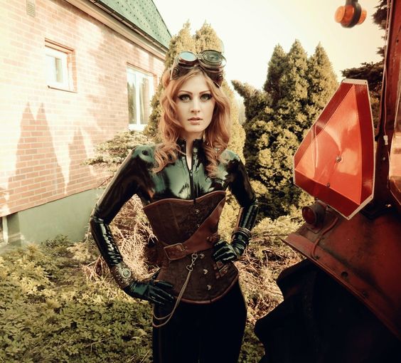 Latex and faux leather steampunk outfit