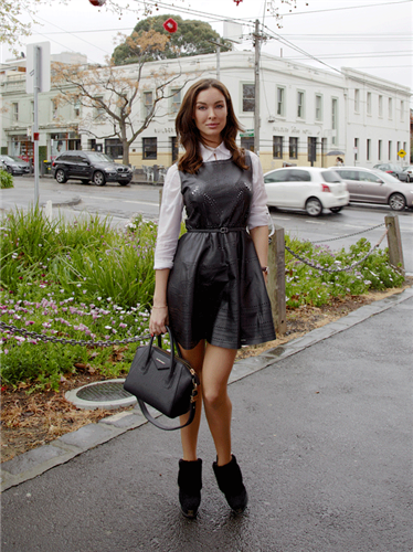 Black faux leather material dress