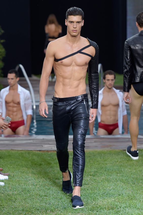 Men's faux leather material pants