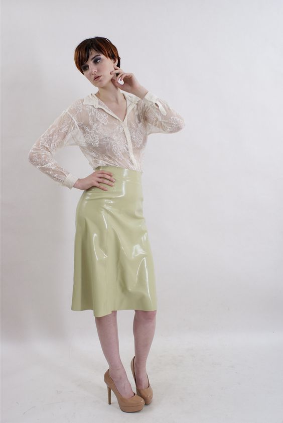 Long glossy vinyl skirt
