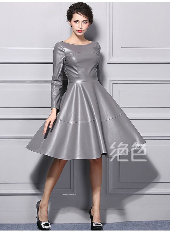 Grey faux leather dress