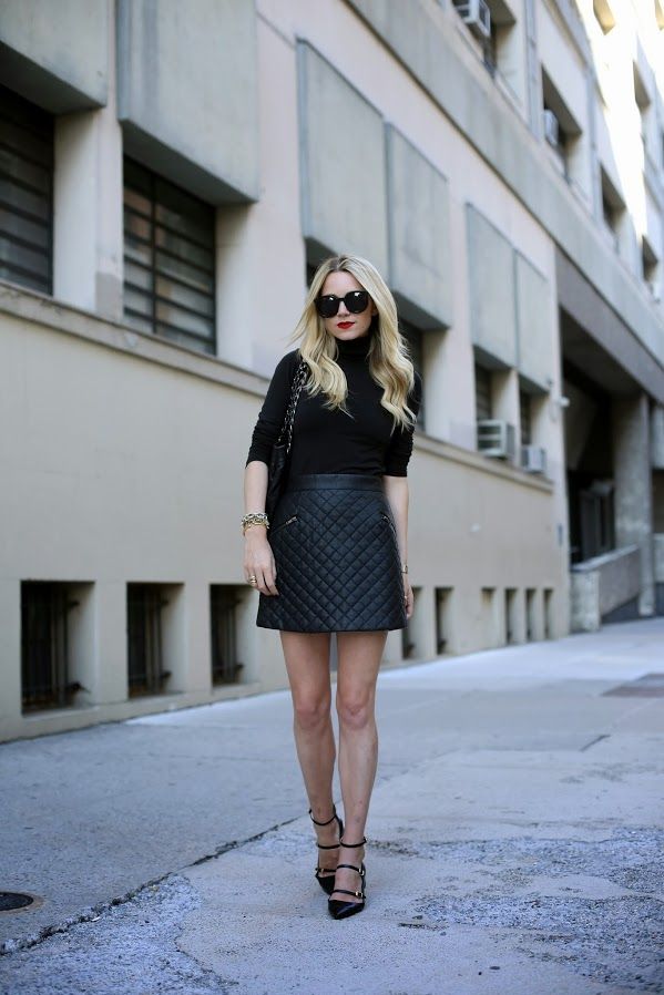 High waisted quilted leather skirt