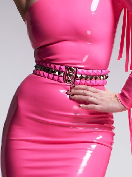Hot pink latex dress and belt