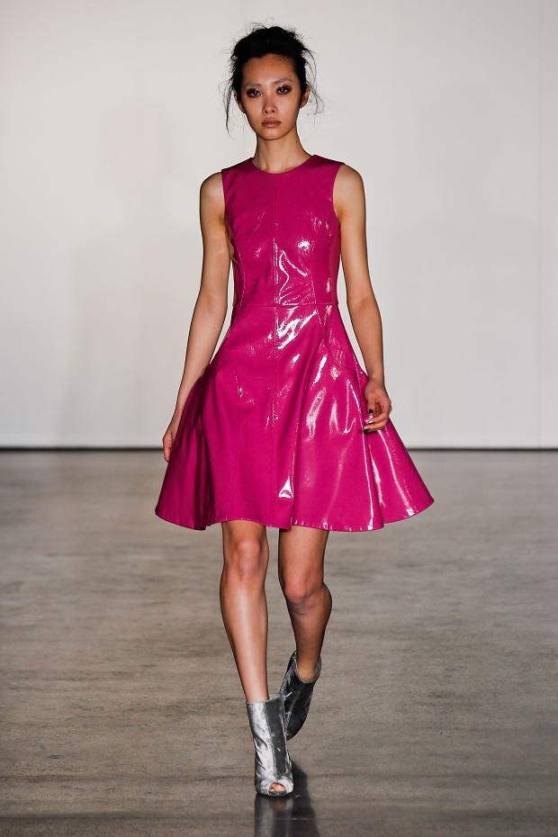 Hot pink vinyl runway dress
