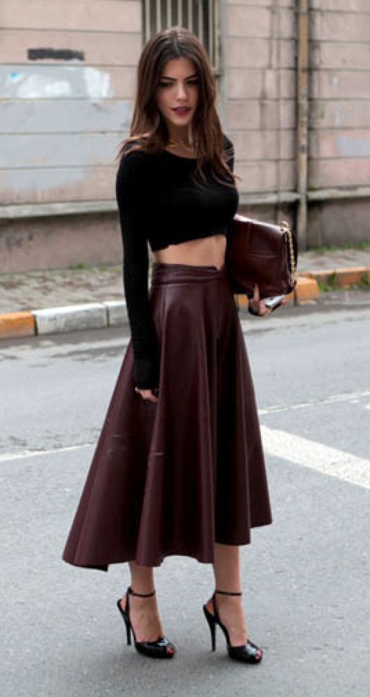 Long leather flare dress