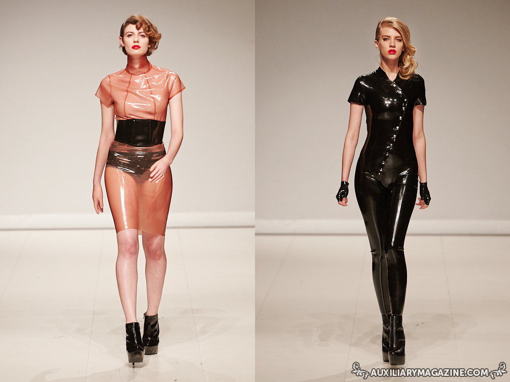 Transparent latex dress and black latex bodysuit