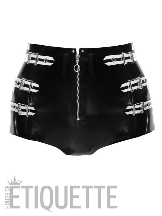 Latex shorts with buckle detail