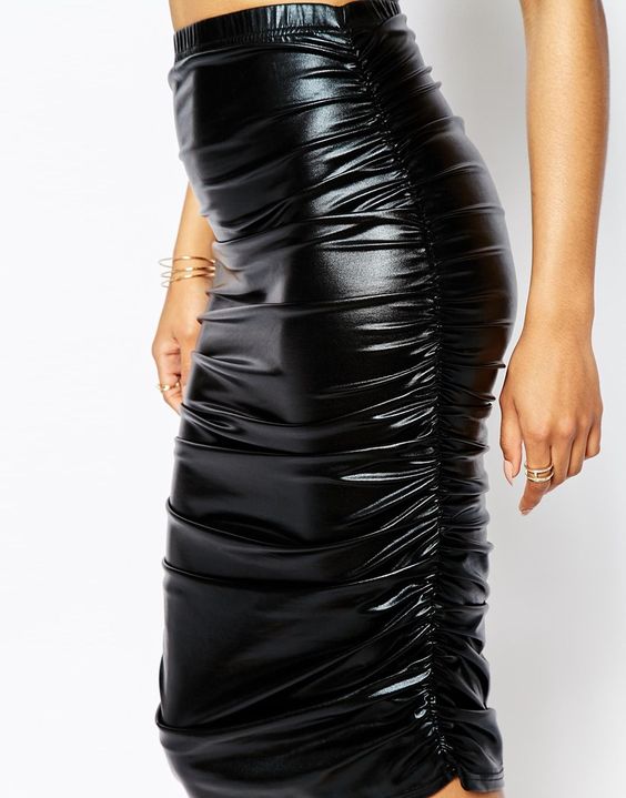 Faux leather ruched skirt