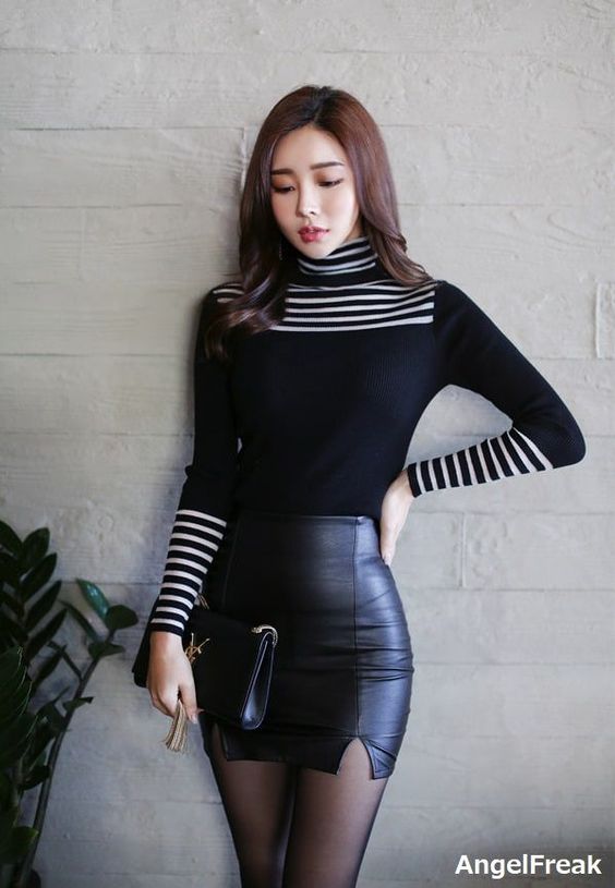 Tight leather-like skirt