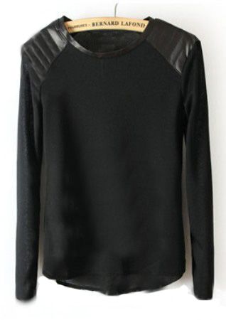 Sweater with leather-like shoulder patches