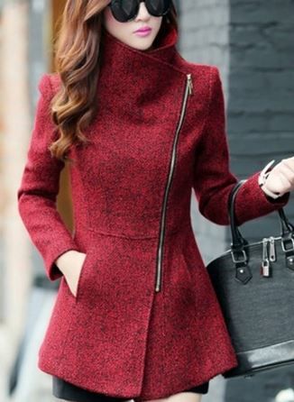 Red tweed coat with silver zipper