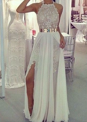 White maxi dress with gold belt