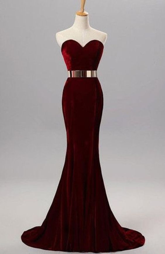 Burgundy gown with metal belt
