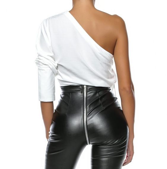 Faux leather pants with metal zipper